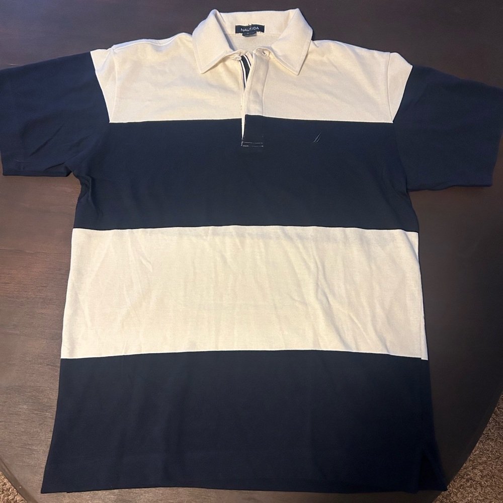 Nautica Men's Polo with Bold Navy and White Stripes